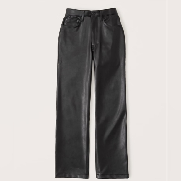 ABERCROMBIE AND FITCH PANTS Curve Love Vegan Leather 90s Relaxed Pant black 12S - Picture 1 of 8